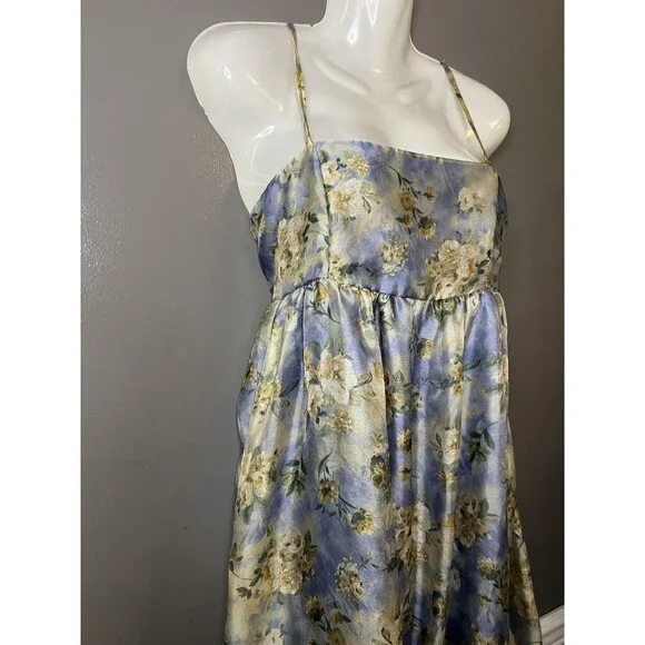 Wild Fable Dress Womens Small Blue Floral Satin Maxi Sundress Ruffle Hem - Picture 4 of 12